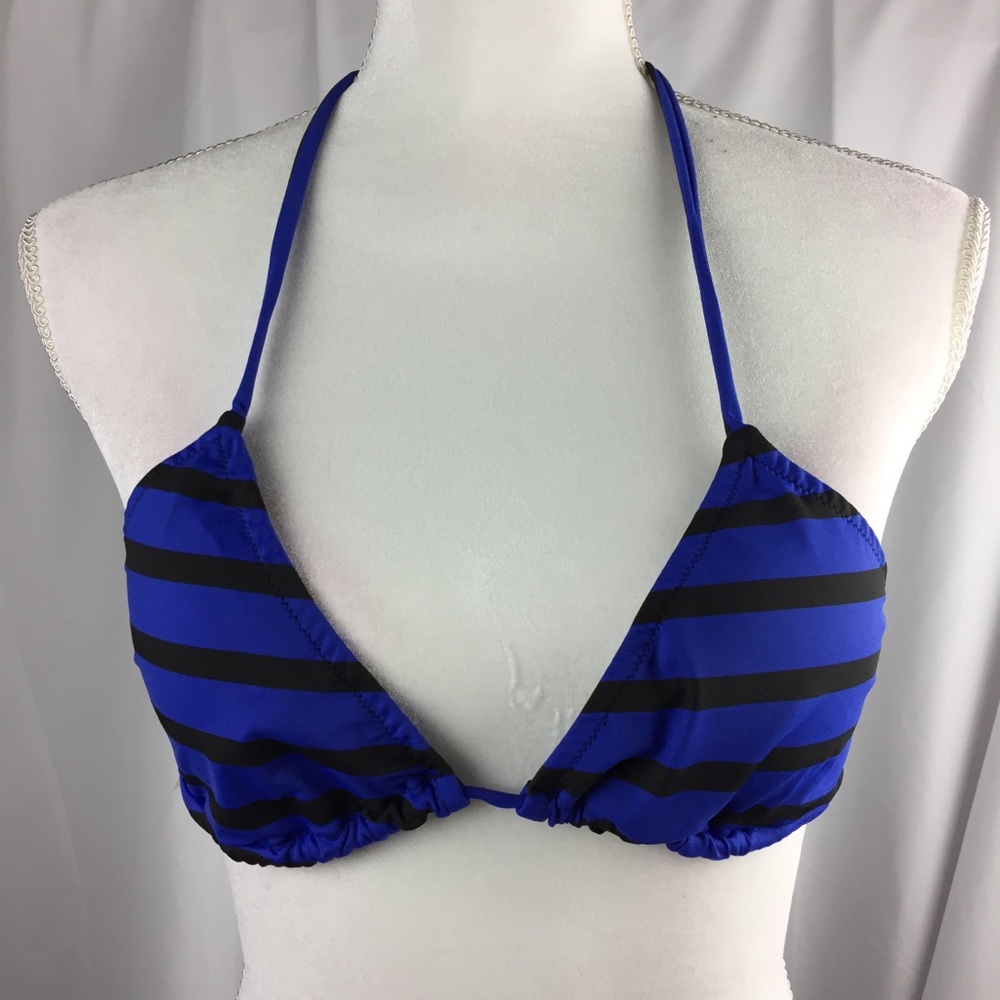 New without tags blue & black stripe bikini top B5